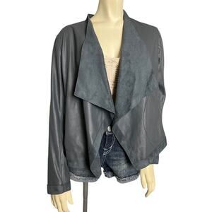 Faux Leather Long Sleeve Open Front Jacket Gray Casual Streetwear Pleather Retro